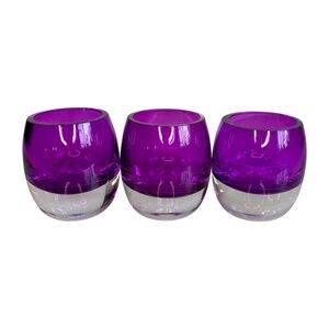 Set of 3 Purple Heavy Glass Votive Tea Light Candle Holders